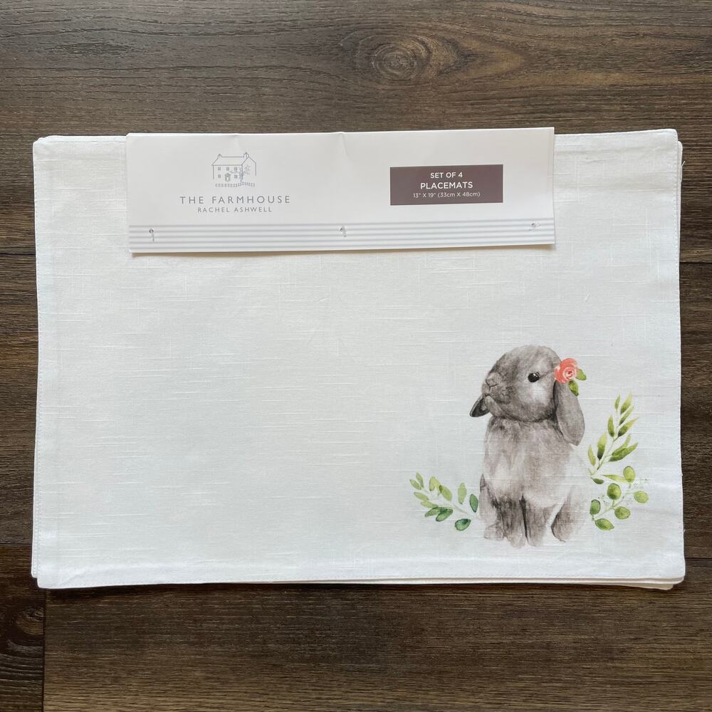 Rachel Ashwell Bunny Rabbit Cotton Placemats 13x19 Easter Spring Decor Set of 4